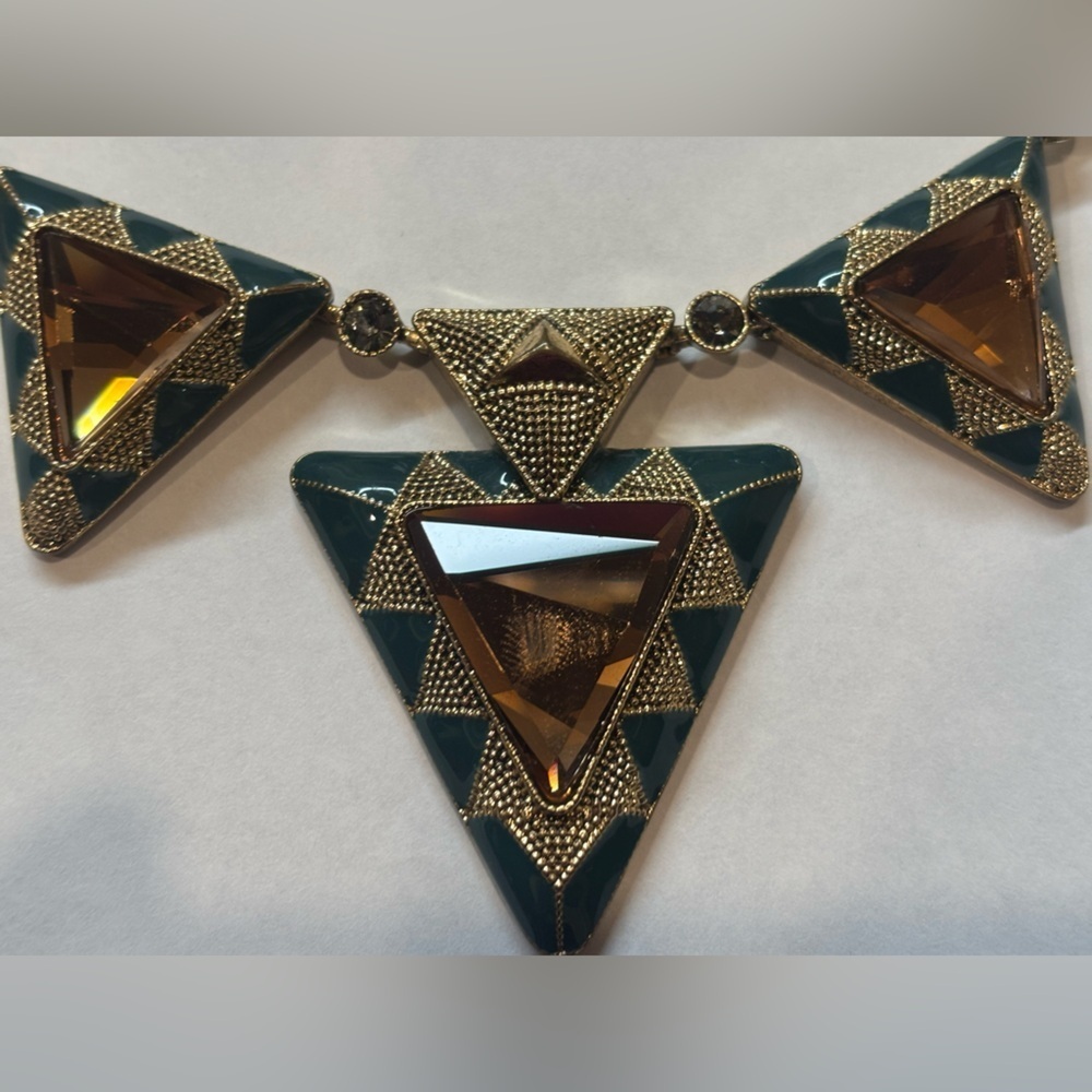 Geometric Gold and Brown Necklace Set - Picture 5 of 5